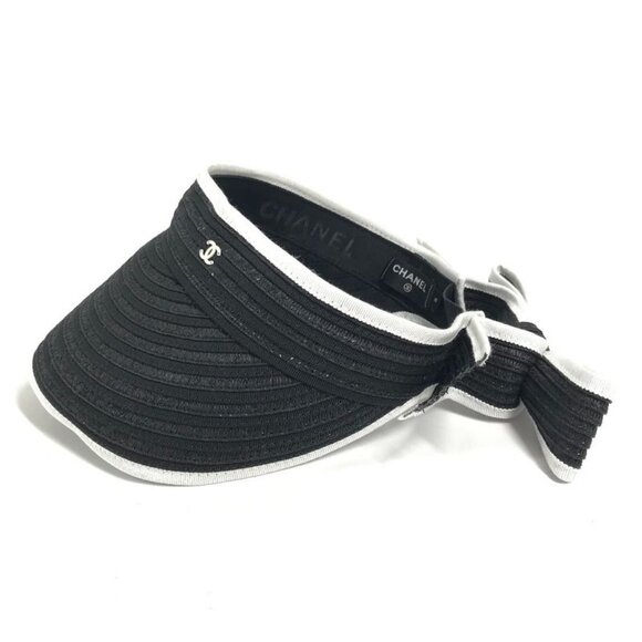 Chanel Sun Visor CC Logo Ribbon Black White main image 5